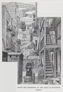 Entre las casas de vecindad en la parte trasera de Mulberry Street (litografía) de American School
