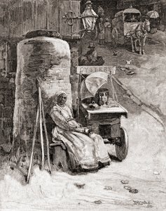 Una vendedora de ostras con su carro cerca del Washington Navy Yard, Washington D.C., en el siglo XIX, de 