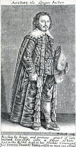 Archee, el bufón del rey, un retrato de Archibald Armstrong, por Thomas Cecill, 1639-1640