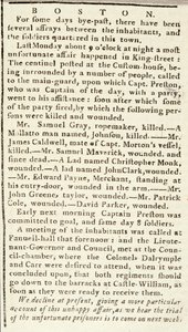 Artículo del Boston Chronicle detallando los eventos de la Masacre de Boston, 5 de marzo de 1770 de American School