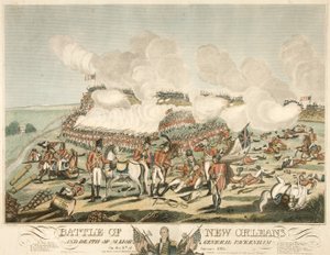 Batalla de Nueva Orleans y muerte del Mayor General Packenham el 8 de enero de 1815, pub. 1815 de American School