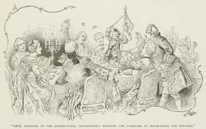 "Bebé, de pie sobre la mesa del comedor, recibió valientemente la descarga de confites y bombones" de American School