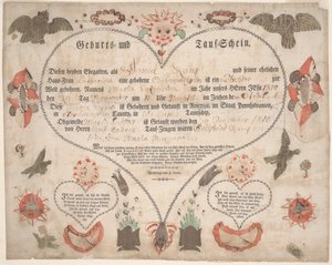 Certificado de nacimiento y bautismo para Maria Catharina Raup c.1806 de American School