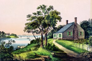 Lugar de nacimiento de George Washington en Bridges Creek, Condado de Westmoreland, Virginia, 22 de febrero de 1732, publicado por Currier e Ives de American School