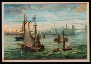 Barcos en el puerto de Nueva York, tarjeta de felicitación