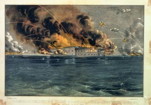 Bombardeo de Fort Sumter, puerto de Charleston, 12 y 13 de abril de 1861, publicado por Currier y Ives de American School