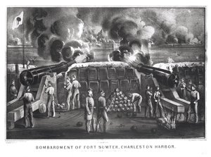 Bombardeo de Fort Sumter, Puerto de Charleston desde Fort Moultrie, 12 y 13 de abril de 1861, pub. por Currier e Ives de American School