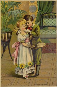Niño y niña besándose en reconciliación de American School