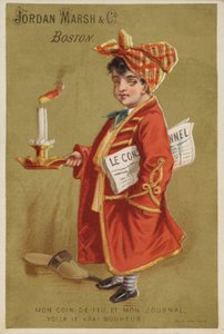 Niño con periódico llevando vela encendida de American School