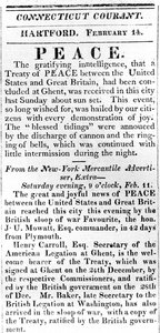 Hoja suelta anunciando la paz entre EE.UU. y Gran Bretaña después de la Guerra de 1812, impreso en el Connecticut Courant, 1815 de American School