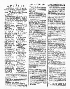 Hoja suelta con un Discurso al Ejército Americano, Salem, 1775 de American School