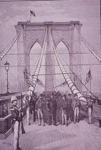 Puente de Brooklyn, el Presidente Arthur en la ceremonia de apertura, 24 de mayo de 1883 (grabado) de American School