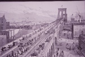 Puente de Brooklyn justo después de la ceremonia de apertura, publicado el 26 de mayo de 1883 (grabado) de American School