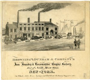 Fundición de hierro y fábrica de locomotoras de Brownings & Dunham & Company, al pie de North Moore Street, Nueva York de American School