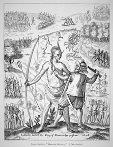 El capitán John Smith (1580-1631) capturando a un jefe indio en 1608, de la 
