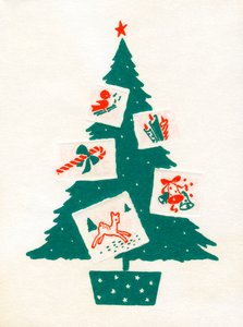 Árbol de Navidad decorado con tarjetas de Navidad de American School
