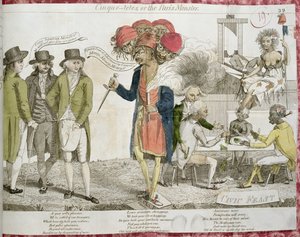 Cinco-Cabezas o el Monstruo de París, caricatura satirizando el Asunto XYZ, 1797