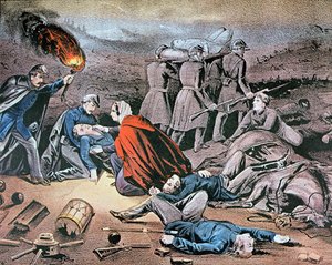 Clara Barton atendiendo a los heridos durante la Guerra Civil Americana de American School