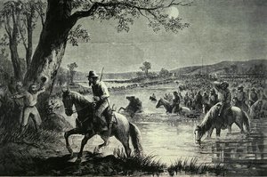 El ejército confederado cruzando los vados del río Potomac durante la invasión de Maryland en 1862 de American School
