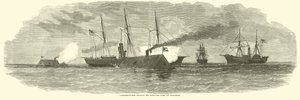 Arietes confederados enfrentando a la flota de bloqueo frente a Charleston, enero 1863 de American School