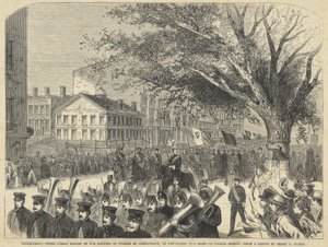 Connecticut - Primer desfile público de los Caballeros de Pythias de Connecticut, en New Haven. La escena en Chapel Street, de Harper
