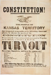 ¡Constitución! Se solicita a la gente del Territorio de Kansas que se reúna..., impreso por E. C. K. Garvey & Co., c.23 de octubre de 1855