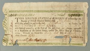 Certificado de la Oficina de Préstamos Continental número 4863 firmado por el Tesorero Francis Hopkinson, 26 de marzo de 1781 de American School