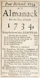 Portada de Pobre Ricardo, un Almanaque, 1734 de American School