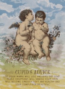 Consejo de Cupido, tarjeta comercial americana que anuncia el jabón de alquitrán Packers de American School
