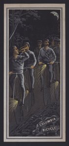 Ciclistas montando de noche (litografia en color) de American School
