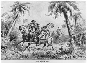 Muerte de Antonio Maceo (1845-96), ilustración de La Historia de Cuba por Murat Halstead, publicado en 1898