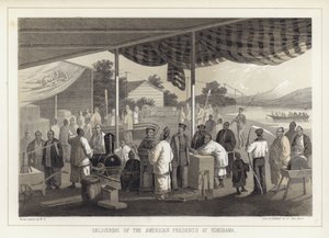 Entrega de los regalos americanos en Yokohama, Japón de American School