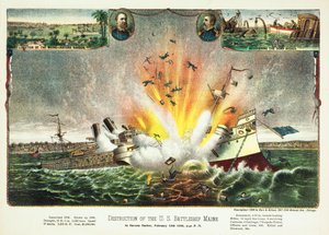 Destrucción del acorazado estadounidense Maine en el puerto de La Habana, 15 de febrero de 1898, pub. 1898 de American School