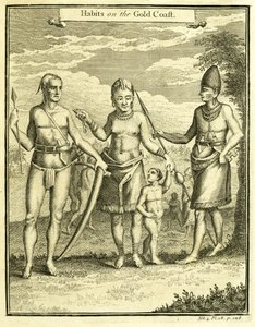 Vestimenta de la gente de Cabo Lope Gonsalvo y Río Gabón, ilustración de "Hábitos en la Costa de Oro", por Thomas Astley, 1745-47 de American School
