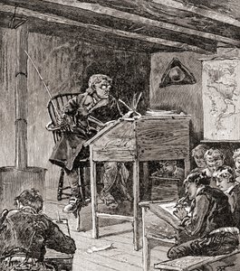 La educación en los siglos XVIII y XIX, de "The History of Our Country", publicado en 1905 (grabado en madera). de American School