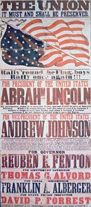 Póster de campaña electoral de Abraham Lincoln para presidente y Andrew Johnson para vicepresidente de American School
