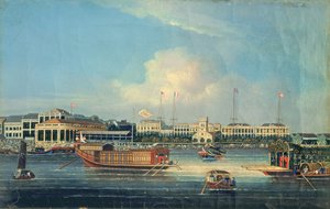 Fábricas en Cantón, desde el puerto, China, 1850