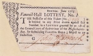 Boleto de Lotería de Faneuil-Hall, firmado por John Hancock, 1765 de American School
