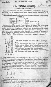 Dinero Federal, página de La Aritmética del Escolar 6ª Edición, por Daniel Adams, publicado por N.H.Keene, 1810