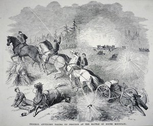 Artillería federal tomando posición en la Batalla de South Mountain, septiembre de 1862 (grabado) de American School