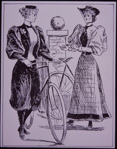 Traje de ciclismo femenino, mostrando a una chica con pantalones bombachos, Nueva York, EE.UU. de American School