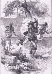 Huida de los indios después de la masacre, ilustración de la Historia de los Estados Unidos de Cassell, pub. por Petter & Galpin c.1890 de American School