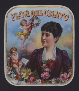 Flor del Canto, etiqueta de cigarro (chromolitho) de American School