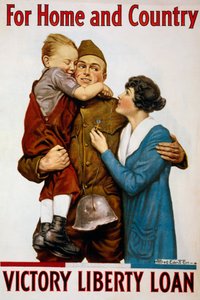 Póster de Liberty Loan para el hogar y el país de American School