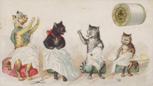 Cuatro gatos ocupados cosiendo de American School