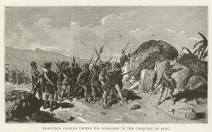 Francisco Pizarro instando a sus compañeros a la conquista del Perú de American School