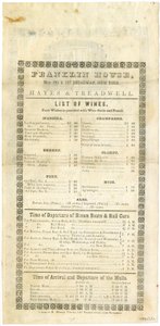 Lista de vinos de Franklin House para el 23 de mayo de 1844 de American School