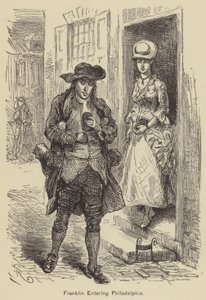 Franklin entrando en Filadelfia (grabado) de American School