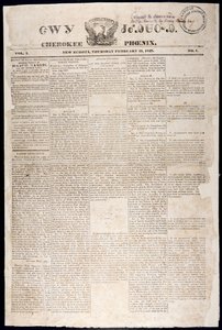 Primera página del Cherokee Phoenix, 21 de febrero de 1828