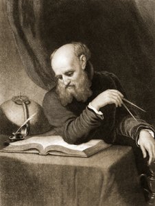 Galileo con brújula y diagramas, c.1880 (grabado) de American School